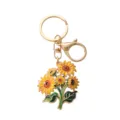 Llavero de esmalte de girasol estilo Van Gogh dorado para decorar bolsos y llaves - Forma Ramo de Girasoles / Ramo de Girasoles