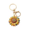 Elegante llavero de girasol esmaltado estilo Van Gogh con detalles de cristal - Forma de Flor Única / Girasol Único