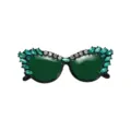 Elegante broche de gafas de sol de strass verde vintage con diseño de cristal ojo de gato - Verde