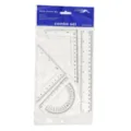 Juego de 4 reglas escolares de plástico transparente con regla de 20 cm y transportador - Set de 4 piezas / Blanco