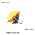 Cute yellow enamel umbrella and black cat brooch pin for women's fashion accessories - Yellow