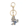Blue and white enameled parrot keychain with gold-tone finish and rhinestone accents - Blue and White Porcelain