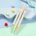 Detailed close-up showing three aesthetic dual-tip double-color highlighters on soft blue background - Chisel Tip / 6 Colors 3 Pcs Set