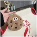 Simpatico portamonete in peluche a forma di biscotto con faccia buffa e portachiavi - Espressione Stordita / Biscotto Digestivo (Marrone)