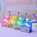 Set di cancelleria per bambini a forma di casa in quattro colori con matite e forbici - Serie Castello di Cartoni Animati (8118) / Verde