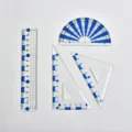 4-piece transparent blue geometry ruler set including 15cm ruler and protractor - Four-Piece Set / Blue