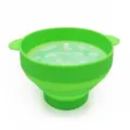Green collapsible silicone popcorn bowl with lid and handles, heat-resistant popcorn maker bucket. - Green