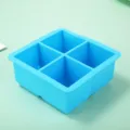 Bright blue 4-grid square silicone ice cube tray mold for large food-grade ice cubes - 4 Cavities Without Lid / Sky Blue