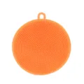 Runde orangefarbene Silikon-Spülbürste mit dicken Reinigungsborsten und Aufhängeschlaufe - Orange