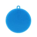 Blue round silicone dishwashing brush with dense bristles and a practical hanging loop - Blue