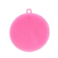 Circular bright pink silicone dishwashing brush designed for kitchen cleaning tasks - Pink