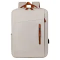 Minimalistische beige laptoprugzak met bruine lederen accenten voor zakenreizen - Geschikt Voor 15,6 Inch Laptop / Broken Wit