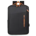 Stijlvolle zakelijke laptoprugzak zwart met elegante bruine lederen afwerkingen - Geschikt Voor 15,6 Inch Laptop / Zwart