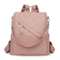 Élégant sac à dos femme en cuir rose, grande capacité anti-vol sac de voyage décontracté. - Rose