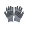 Detail macro view of gray cut-resistant work gloves with black anti-slip dot coating - 1 Pair / Gray