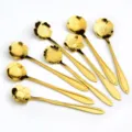 Gold flower shaped coffee spoon set 7pcs cute floral dessert spoons stainless steel - 8-Piece Set / Gold