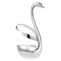 Elegant silver swan-shaped base holder for stainless steel dessert spoons and fruit forks - L