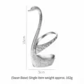 Detailed dimensions of silver swan base cutlery holder with 15cm height and weight info. - S