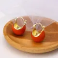 Retro vintage caramel orange enamel glazed hoop earrings with gold-tone finish - Clasp Back / Deep Orange (E3036 Deep Orange)
