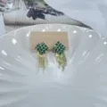 Elegant vintage style gold tassel earrings decorated with green crystal clusters - Green Crystal Tassel Style (E3555) / Green Gold
