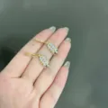 Elegant gold-toned wheat leaf dangle earrings with marquise-cut clear crystals - Ear of Wheat Shape Ear Cuff Style (E2421) / Gold