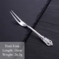 Vintage European style embossed 304 stainless steel silver fruit fork for dessert - Stainless Steel Fruit Fork / Silver