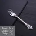 Vintage silver embossed 304 stainless steel dessert fork, 18cm length, 37g weight - Stainless Steel Dessert Fork / Silver