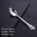 Vintage European style embossed 304 stainless steel dessert spoon, 18cm length, 47g weight - Stainless Steel Dessert Spoon / Silver