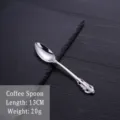 European vintage style embossed silver stainless steel coffee spoon, 13cm length and 20g. - Stainless Steel Coffee Spoon / Silver