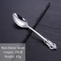 Vintage European style silver-plated stainless steel dinner spoon with ornate floral engraving - Dinner Spoon / Silver