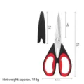 Detailed size guide for multi-functional stainless steel kitchen scissors with sheath - Red