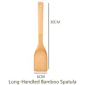 Detailed view of 30cm long-handled bamboo spatula showing 6cm width measurements - Long Spatula / 30x6cm