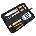 Σετ εργαλείων ψησίματος BBQ από ανοξείδωτο ατσάλι με ξύλινη λαβή σε μαύρη τσάντα - Σετ 4 Τεμαχίων με Τσάντα