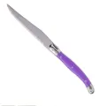 Laguiole style stainless steel steak knife with vibrant purple handle and serrated blade - 1 Piece / Purple
