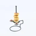 Creative black metal stand for displaying donuts or onion rings with two sauce cups - Onion Rack (Black Iron Material) / Black