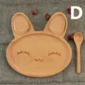 Niedlicher runder Hasenteller aus Buchenholz für Kinder mit passendem Löffel Stil D - Glücklicher Hase (Blinzelnd) / 20x20x2cm (Mit Löffel)