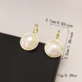 Elegant gold round earrings featuring pink marbled mermaid pearl inlay and size details - Pink and White Disc Hook Earrings (E2568 Gold)