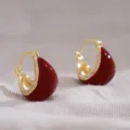 Elegant red teardrop enamel hoop earrings with gold-plated finish and pavé stones - Enamel Teardrop Rhinestone Style (E3576 Red Gold)