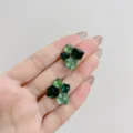 Elegant green faceted sugar cube crystal stud earrings for women with high-end style - 3D Cubic Style (E3569) / Silver & Green