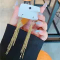 Elegant long multi-chain fringe tassel drop earrings with golden finish for stylish women - Multi-layer Chain Tassel Style (E3436 Gold)