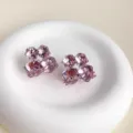 Elegant purple sugar-cube crystal stud earrings with a faceted design for women - 3D Cubic Style (E3569) / Silver Pink