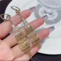 Elegant long gold tassel drop earrings with sparkling crystal rhinestones for women - Large Rhinestone Long Tassel Style (E3073) / Gold