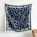 Elegant 90cm navy blue silk square scarf with white camellia floral pattern for women - 90x90cm/Pack / Navy Blue
