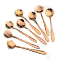 Close-up details of rose gold flower spoons set, exquisite petal design for coffee and dessert. - 8-Piece Set / Rose Gold