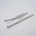 Elegant 2-piece silver cake knife and server set with sparkling crushed crystal handles - Two-Piece Set / Silver
