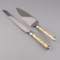 Elegant wedding cake knife and server set with decorative gold leaf filled handles - Two-Piece Set / Gold Leaf
