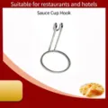 Close-up of chrome plated condiment cup holder hook for buffet snack display - Hook