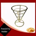Elegant gold-plated cone-shaped French fry stand for professional buffet and restaurant service - Imitation Gold