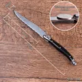 Detailansicht eines Steakmessers aus Edelstahl mit 232 mm Länge und Klingenstärke - Ein schwarzes Messer