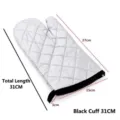 Heat resistant silver quilted oven mitt with black trim showing 31cm total length - 31cm / Gray (Black Trim)